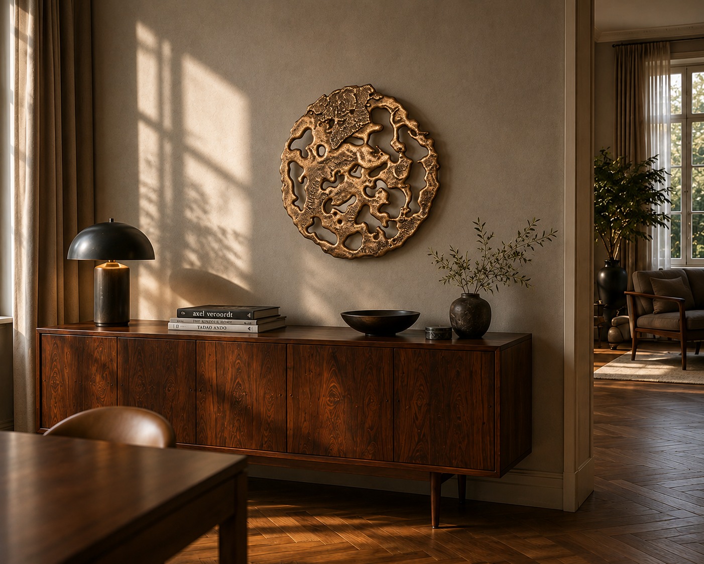 Organica sculpture above a sideboard