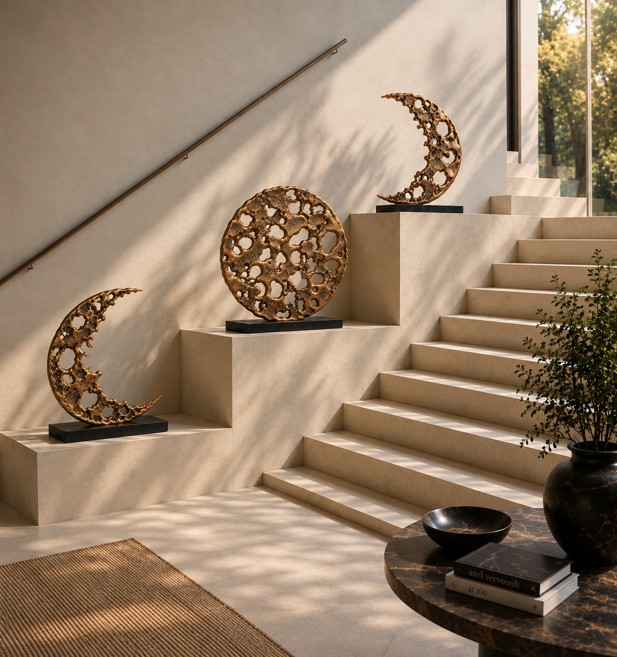Organica sculptures on a staircase